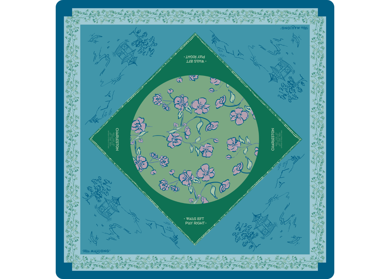 CHERRY BLOSSOM MAHJONG PLAYING MAT IN MALACHITE