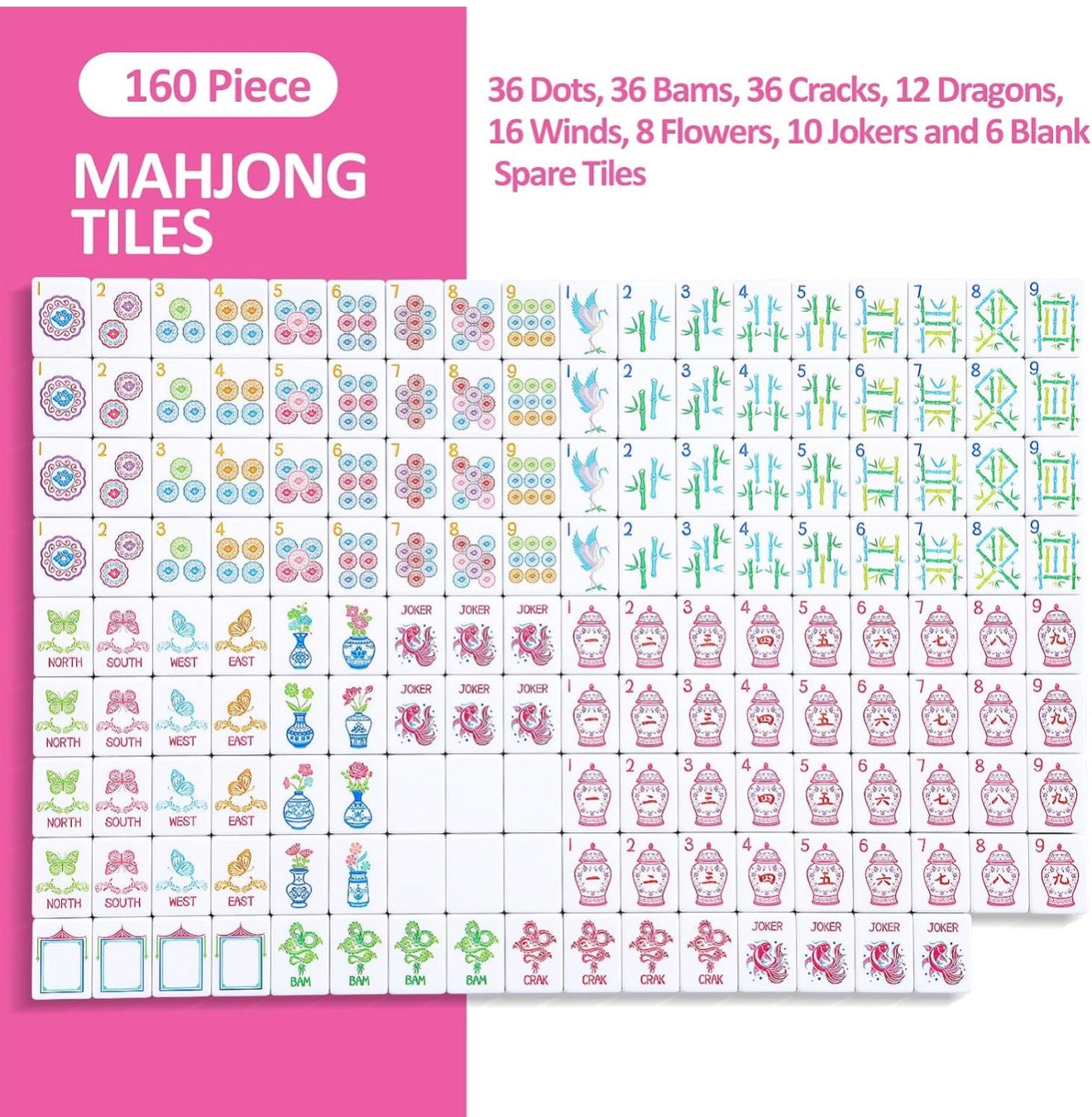 Chinoiserie Mahjong Tile Set (4 layers) Magenta