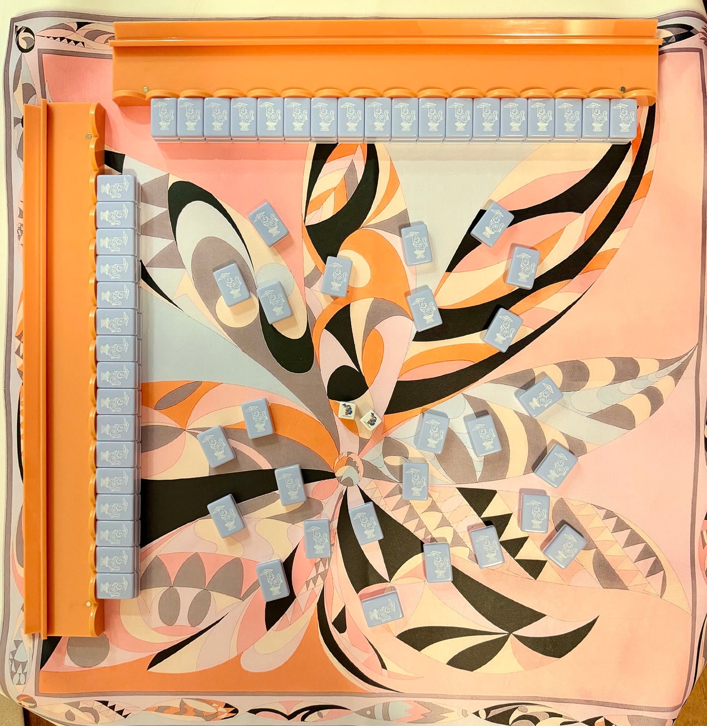 Miss Poochie Leatherette Mat Coral & Sky 33"x33"