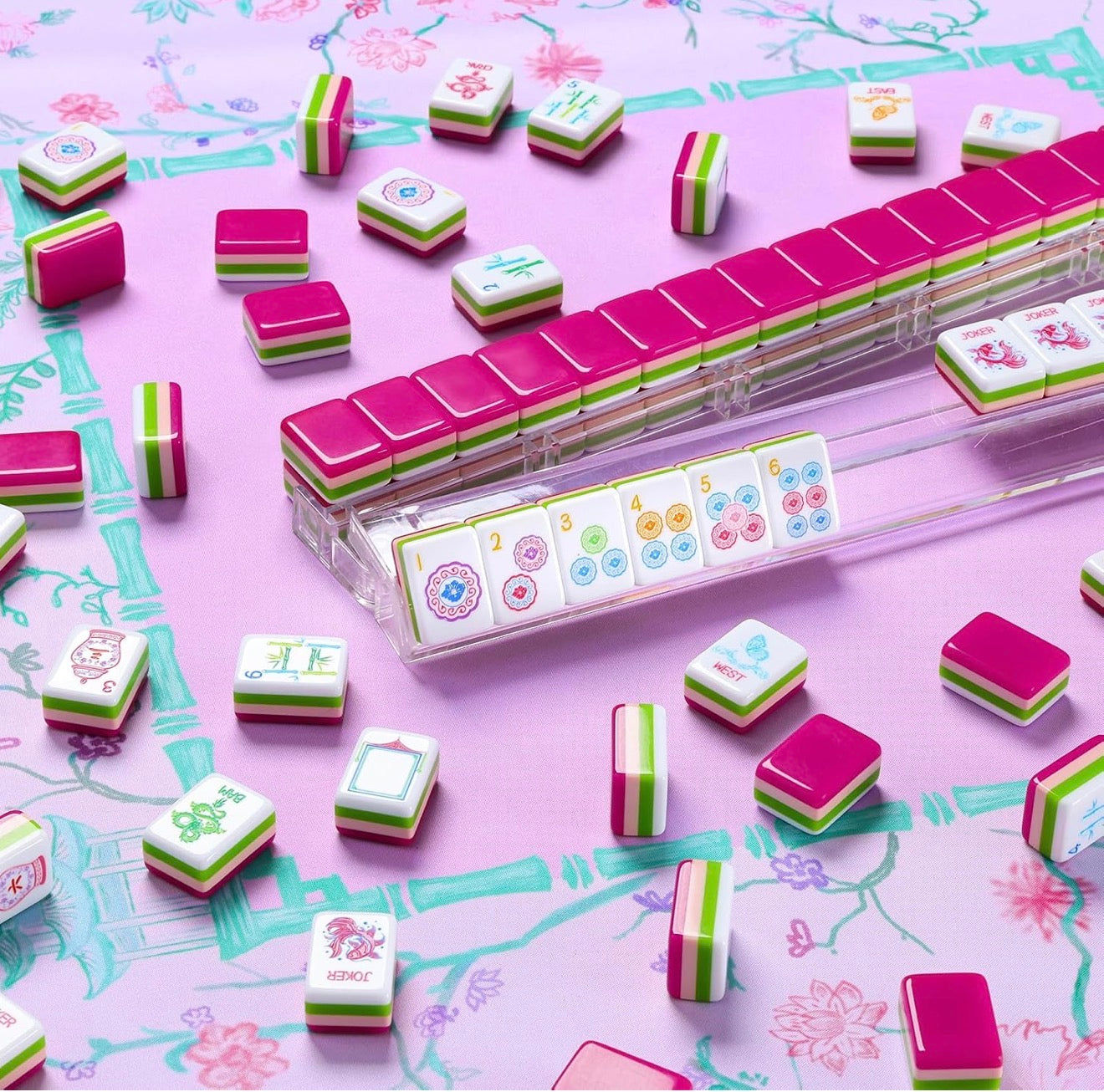 Chinoiserie Mahjong Tile Set (4 layers) Magenta