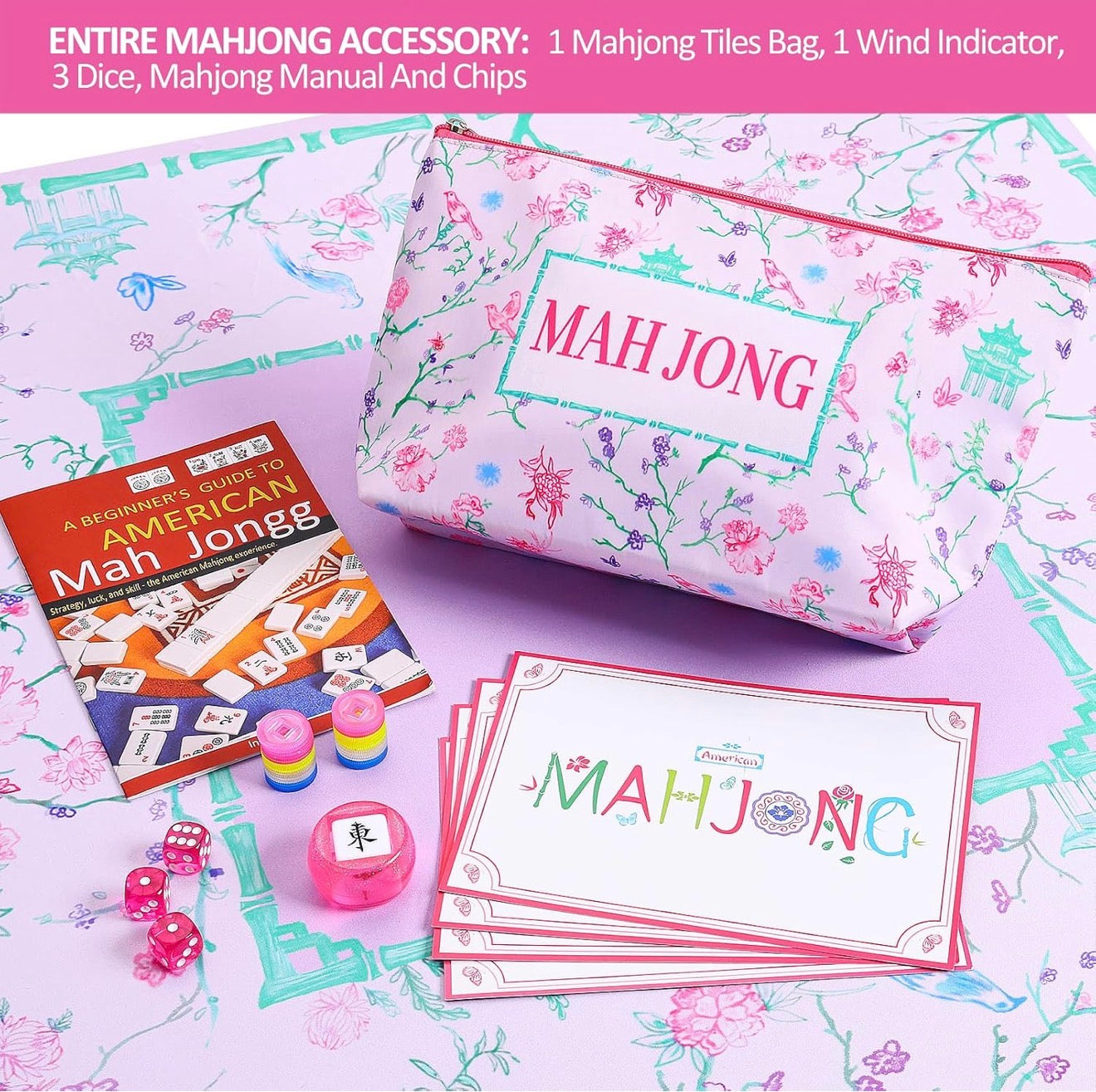 Chinoiserie Mahjong Tile Set (4 layers) Magenta