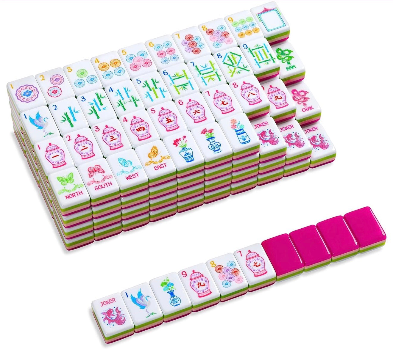 Chinoiserie Mahjong Tile Set (4 layers) Magenta