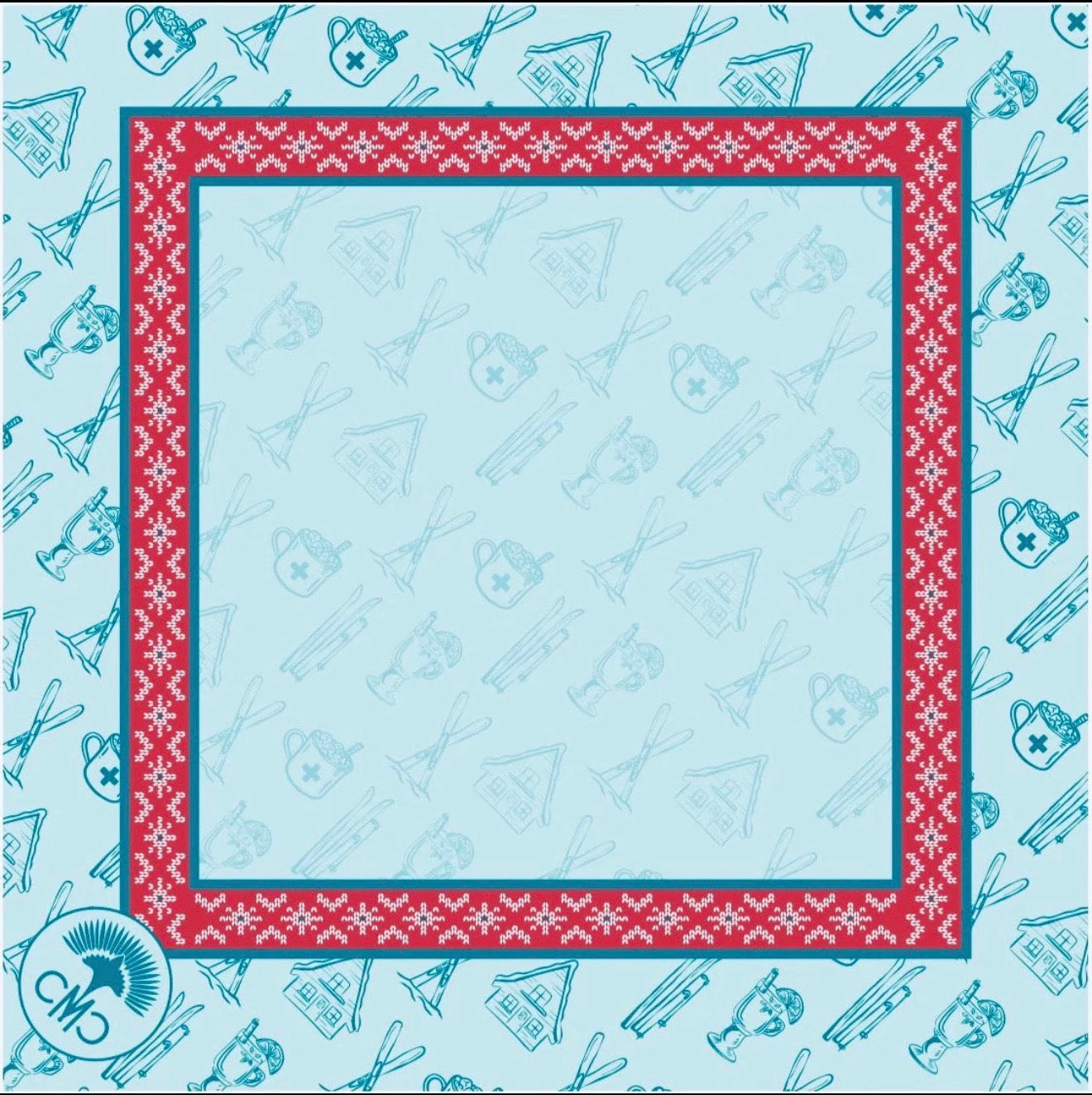 Ski Club Mat- Red Sweater Border & Toile Pattern w/ Carrying Bag