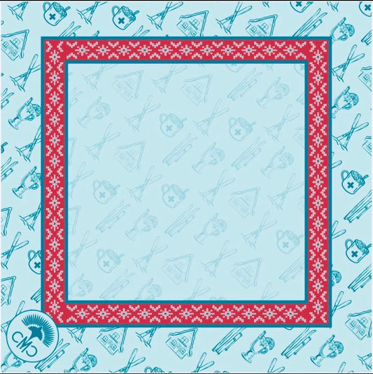 Ski Club Mat- Red Sweater Border & Toile Pattern w/ Carrying Bag