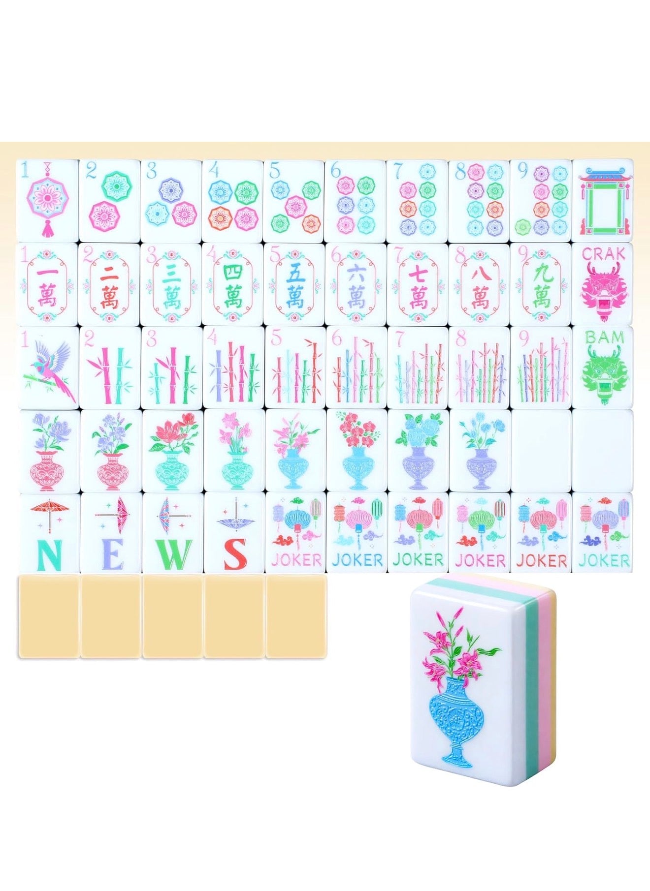 American Mahjong Sets 160 Mahjong Tiles Melamine Engraved Mah Jong Ideal for Home & Party Games, Champagne