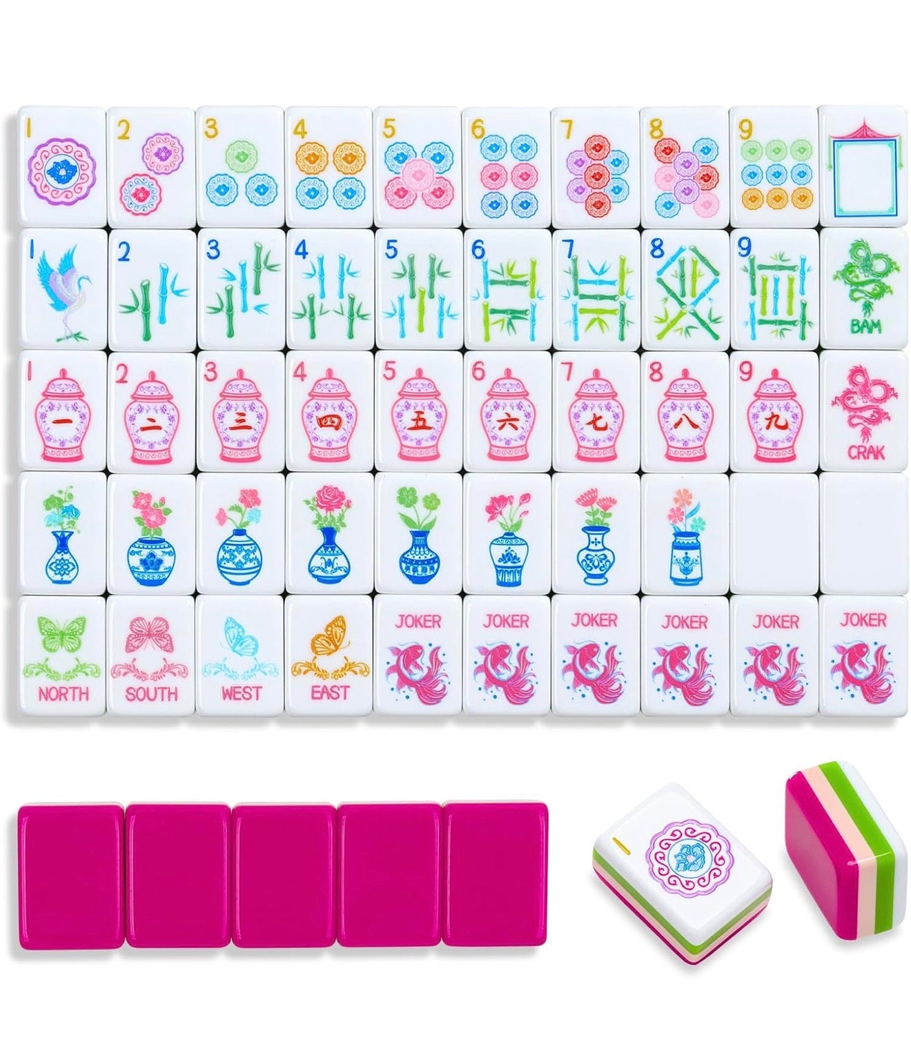 Chinoiserie Mahjong Tile Set (4 layers) Magenta