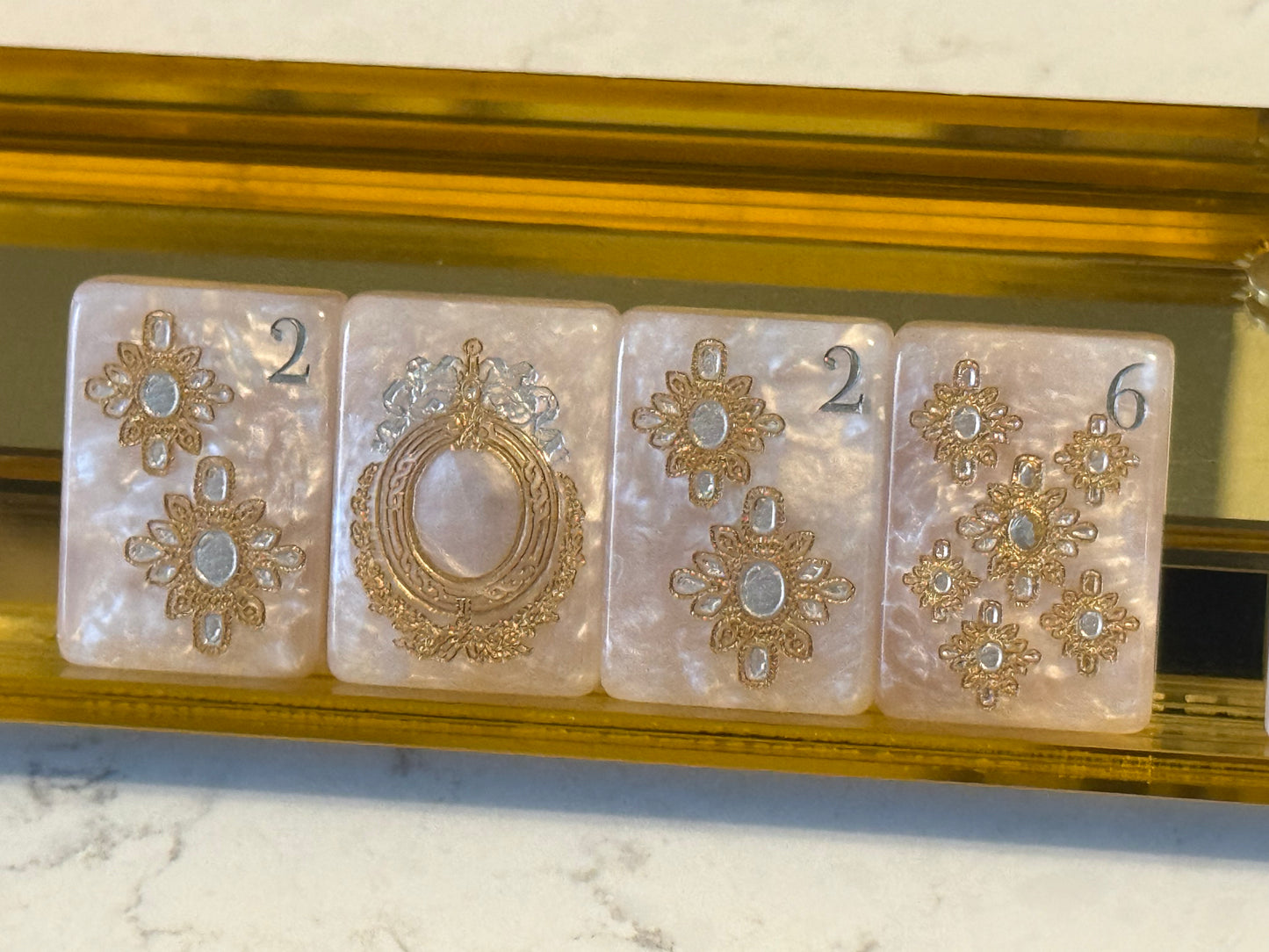 Club Mah Jenn D'or Pink Mother of Pearl Mah Jong Set - Silver & Gold PRE-ORDER ONLY