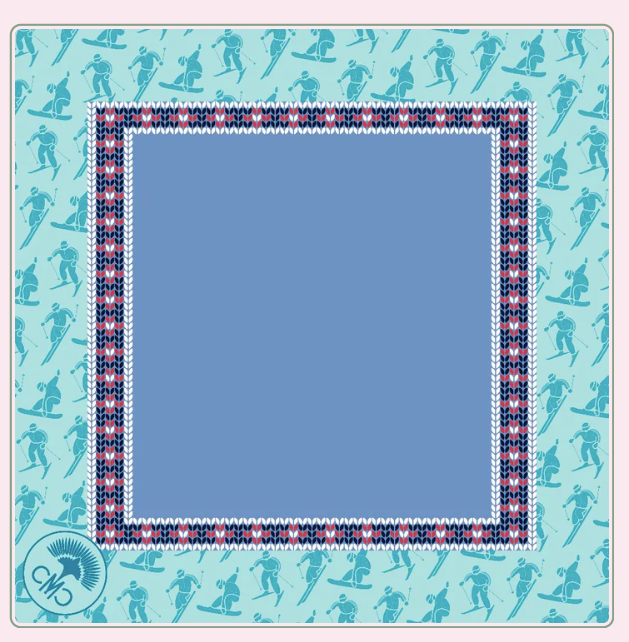Ski Club Mat - Periwinkle Center & Teal Toile Border w/ Carrying Bag