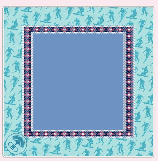Ski Club Mat - Periwinkle Center & Teal Toile Border w/ Carrying Bag